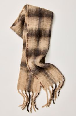 Free People Highland Plaid Skinny Scarf Neutral Combo
