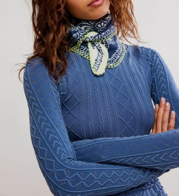Free People Carmen Knitted Triangle Scarf Denim Jeans