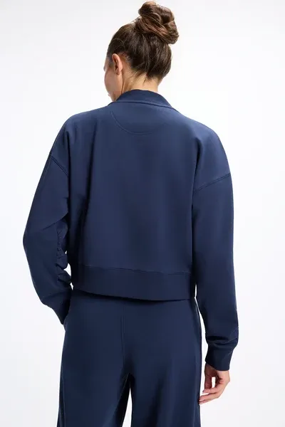 MPG Ultrasoft Fleece Mockneck Crop Sweatshirt Navy