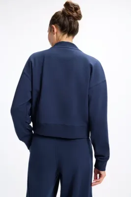 MPG Ultrasoft Fleece Mockneck Crop Sweatshirt Navy