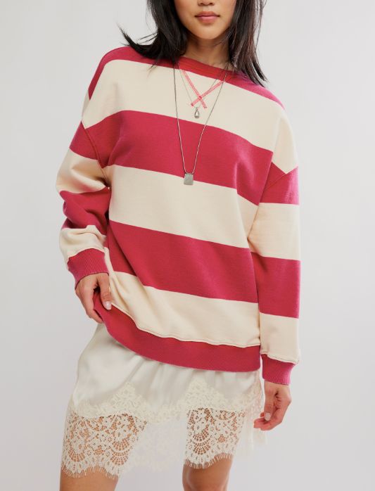 Free People Classic Stripe Crew Wide Cherry Combo