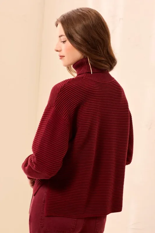 Tribal Cherry Lacquer High Low Turtleneck