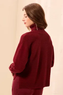 Tribal Cherry Lacquer High Low Turtleneck
