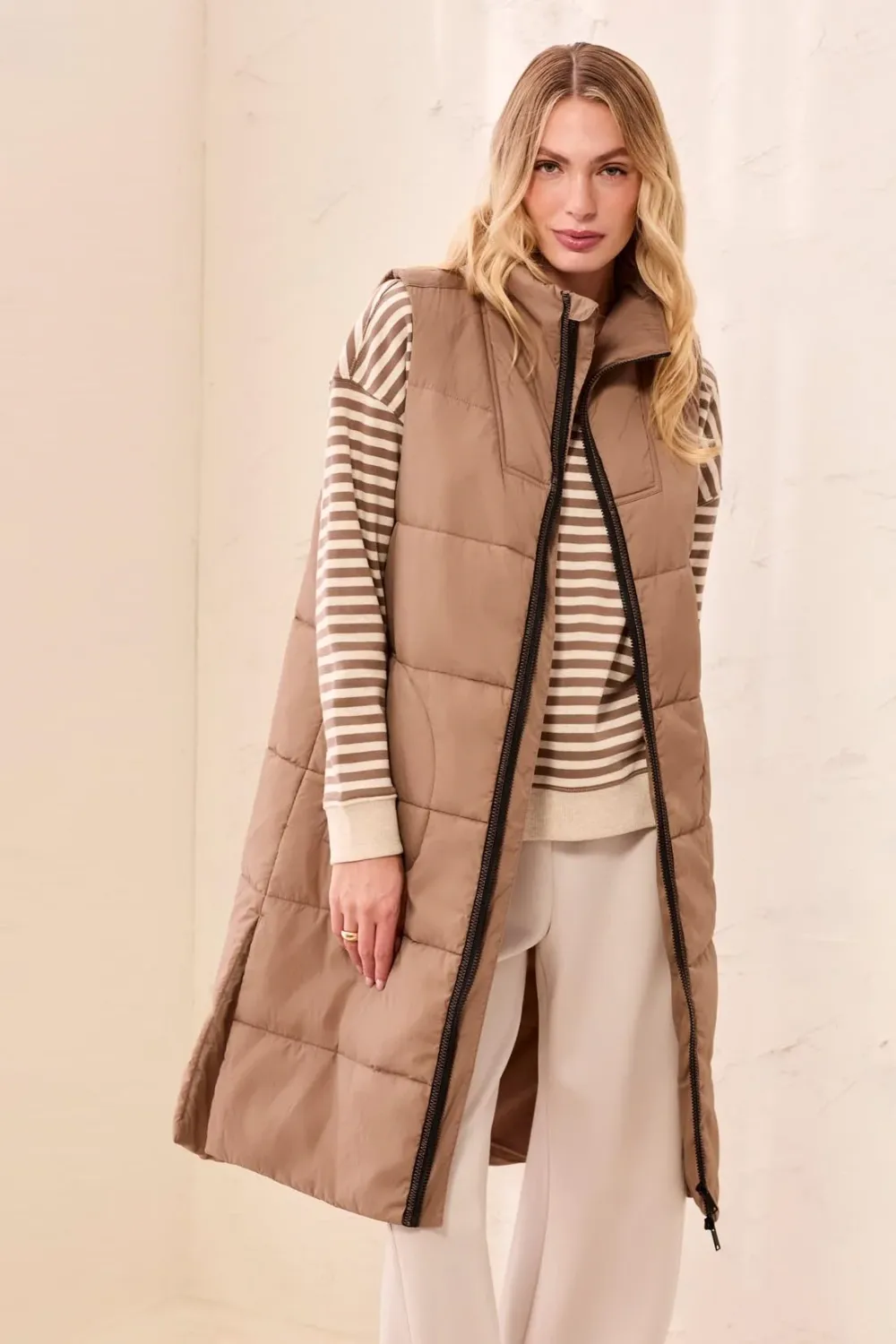 Tribal Fossil Quilted Long Vest