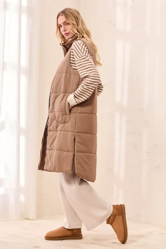 Tribal Fossil Quilted Long Vest