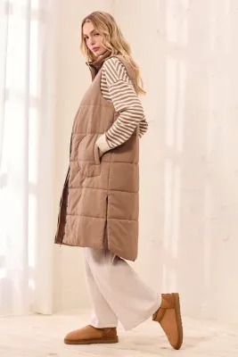 Tribal Fossil Quilted Long Vest