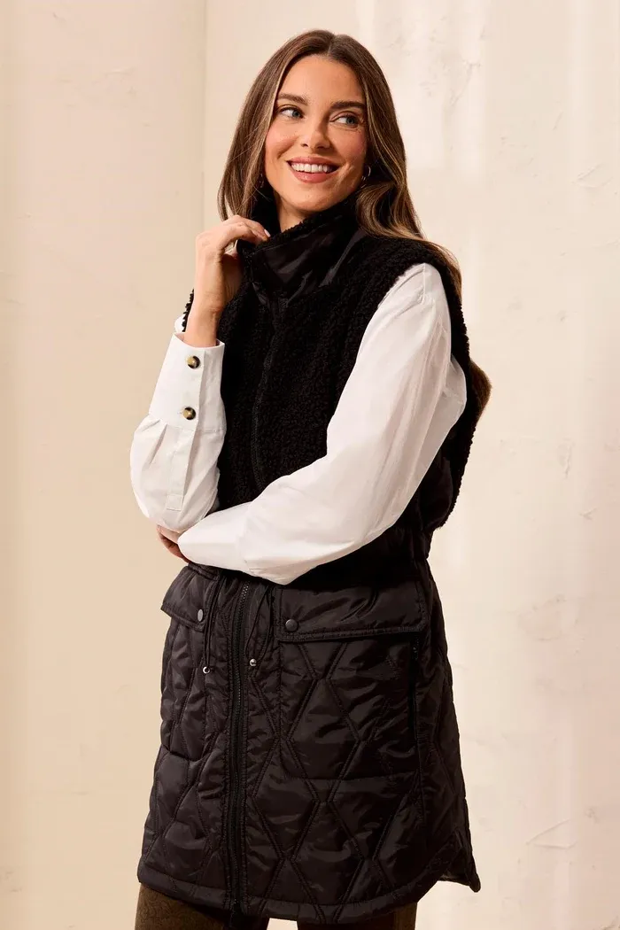Tribal Black Sherpa/Quilted Vest