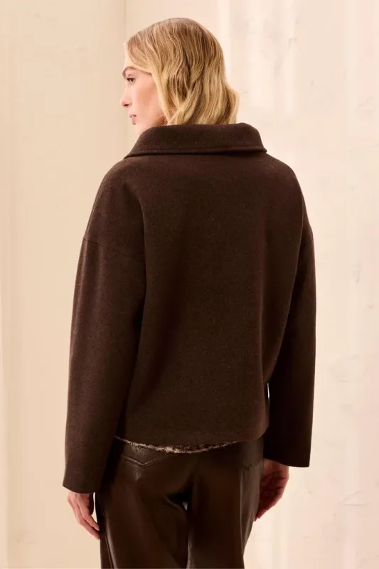 Tribal Saddle Brown Lofty Chic FunnelNeck Jacket