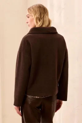 Tribal Saddle Brown Lofty Chic FunnelNeck Jacket