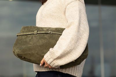 RISA Monroe Classic Satchel Bag Olive Suede