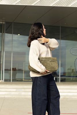 RISA Monroe Classic Satchel Bag Olive Suede
