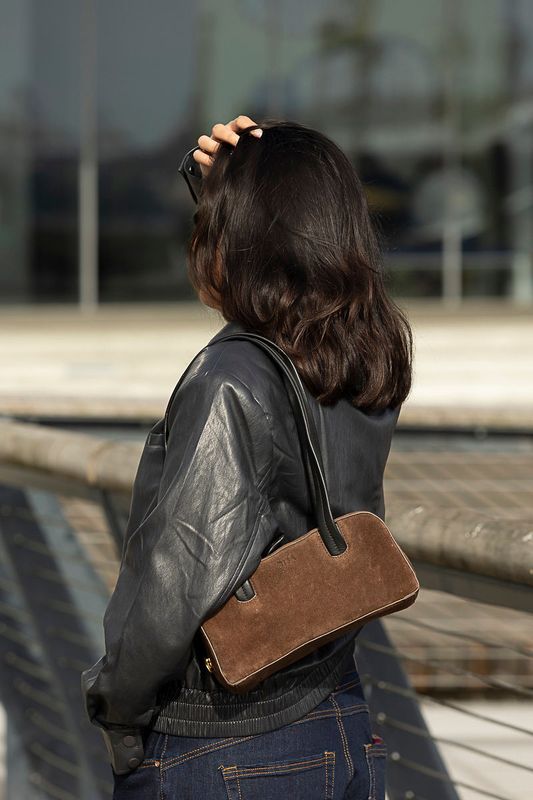 RISA Lilie Bowler Bag Chocolate Brown Suede