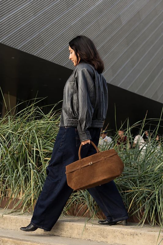 RISA Monroe Classic Satchel Bag Chocolate Brown Suede