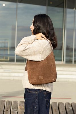 RISA Claude Shoulder Bag Chocolate Brown Suede