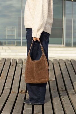 RISA Claude Shoulder Bag Chocolate Brown Suede