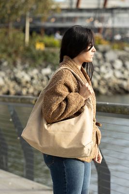 RISA Kate Weave Slouchy Hobo Bag Beige Suede