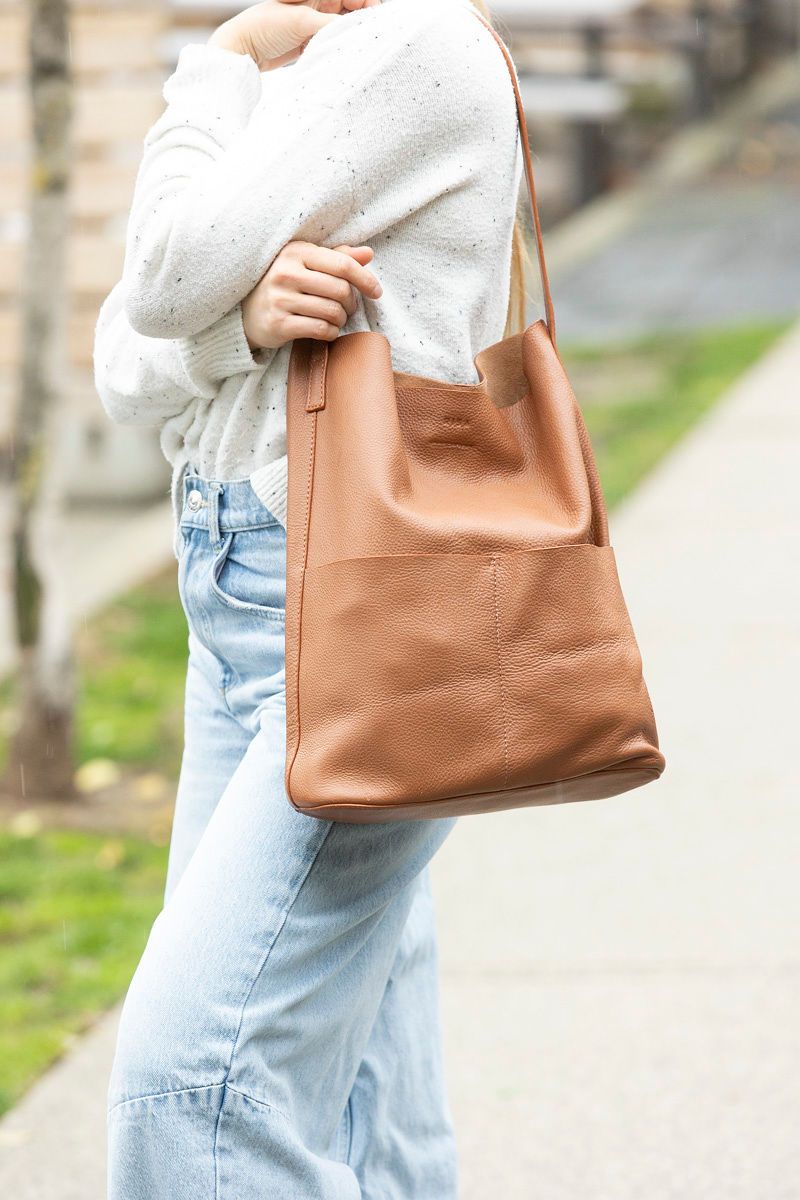 RISA Lila Pocket Leather Tote Tan
