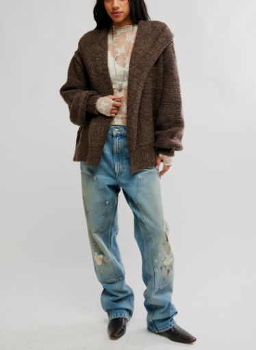 Free People Thistle Hooded Cardi Fudge Combo