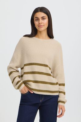 Fransa FREretta Stripe Sweater Oatmeal Melange Fransa FREretta Stripe Sweater Oatmeal Melange
