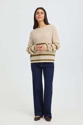 Fransa FREretta Stripe Sweater Oatmeal Melange