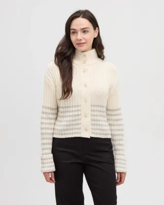 Ten Tree W Monarch Sweater Cardigan Stripe White