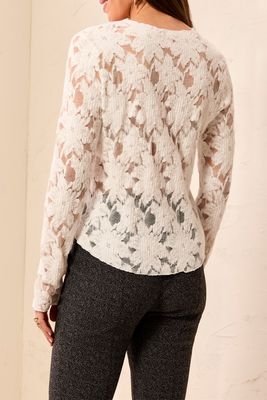 Tribal Cream Button Front Lace Cardigan