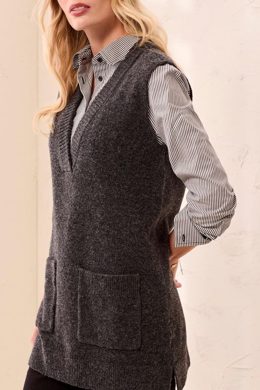 Tribal Charcoal Sleeveless Tunic Sweater
