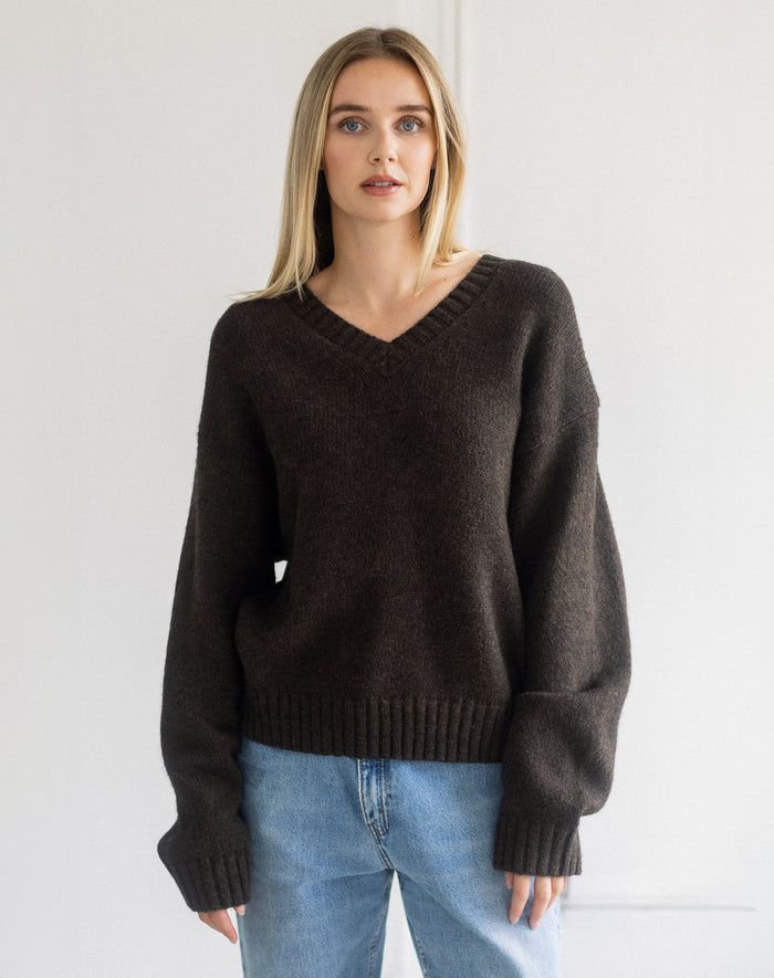 Brunette the Label Knit V Neck Sweater Espresso