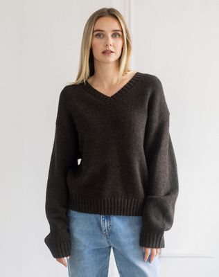 Brunette the Label Knit V Neck Sweater Espresso