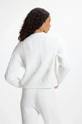 MPG Cable Knit Cardigan Snow White
