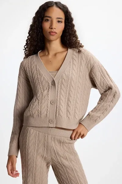 MPG Cable Knit Cardigan Heather Wooden