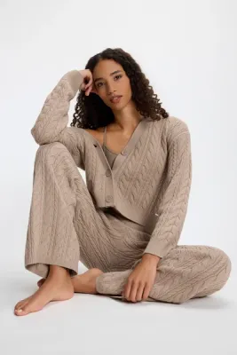 MPG Cable Knit Cardigan Heather Wooden