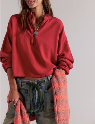 Free People Celeste Quarterzip Salsa