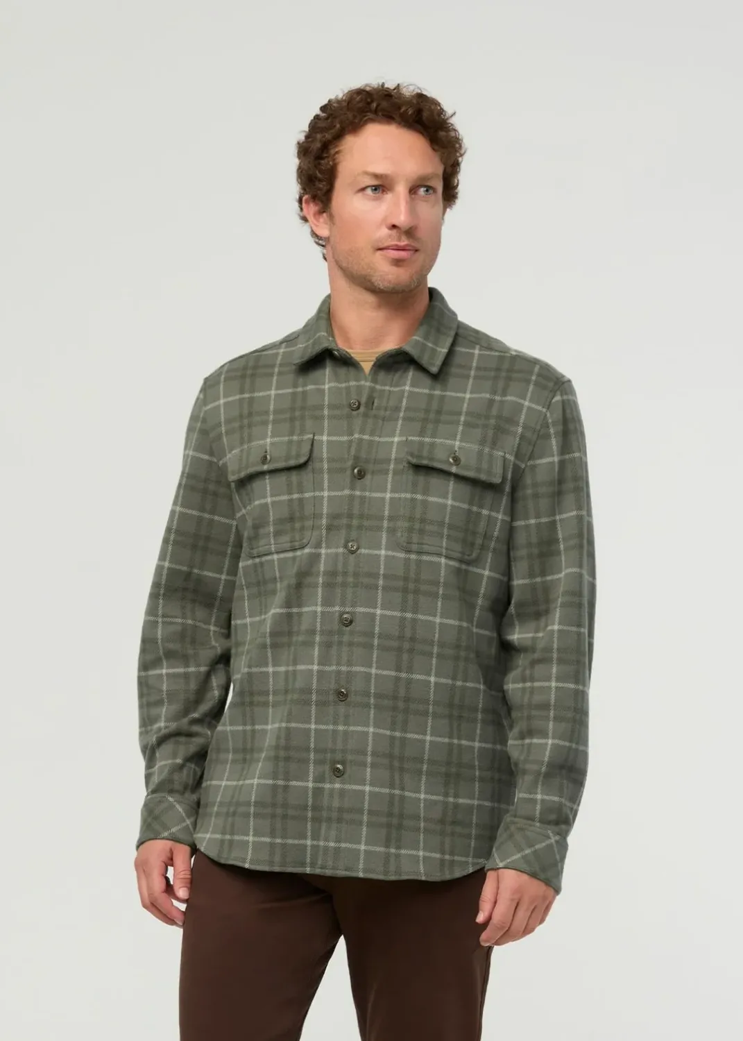 DUER Performance Flannel Overshirt Thyme Plaid DUER Performance Flannel Overshirt Thyme Plaid