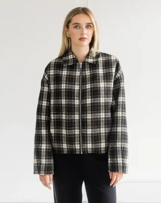 Brunette the Label Black Brown Plaid Bubble Jacket