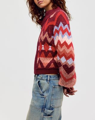 Free People Sundazed Jacquard Cardi Crimson Frost