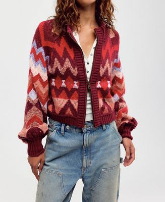 Free People Sundazed Jacquard Cardi Crimson Frost Free People Sundazed Jacquard Cardi Crimson Frost