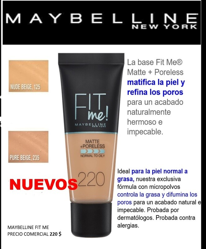 Base de Maquillaje Loreal, Maybelline, Revlon, Covergirl,  NYX. Piel grasa Y seca. matte !!!VARIOS MODELOS¡¡¡