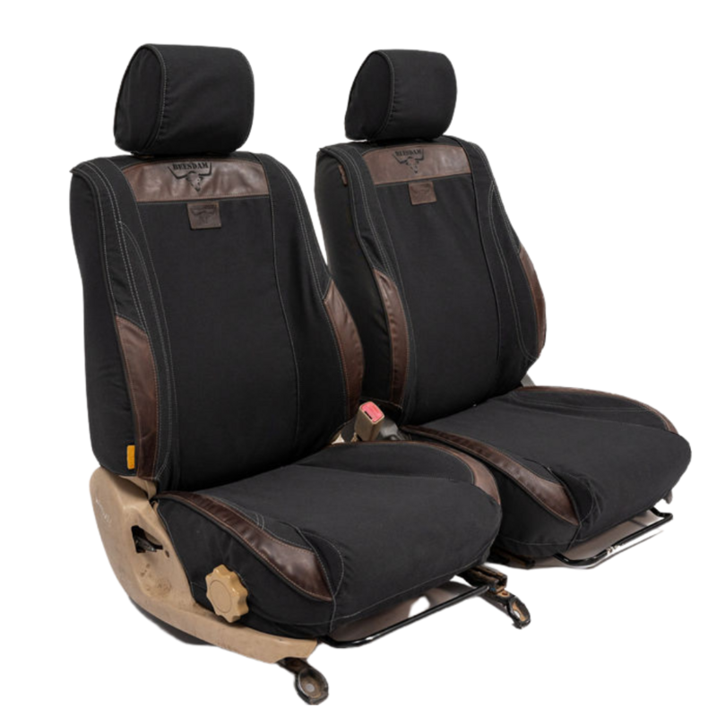 African Collection with Charcoal Canvas and Brown Leather