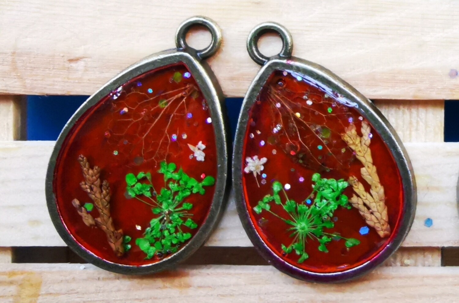 Red and green earrings