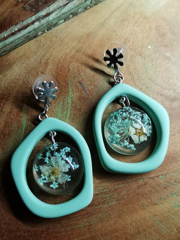 Blue and White Flowers Earrings - Light Blue