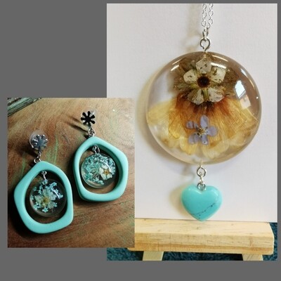 Light Blue and Earthy Shades :Set of Pendant and Earrings 1