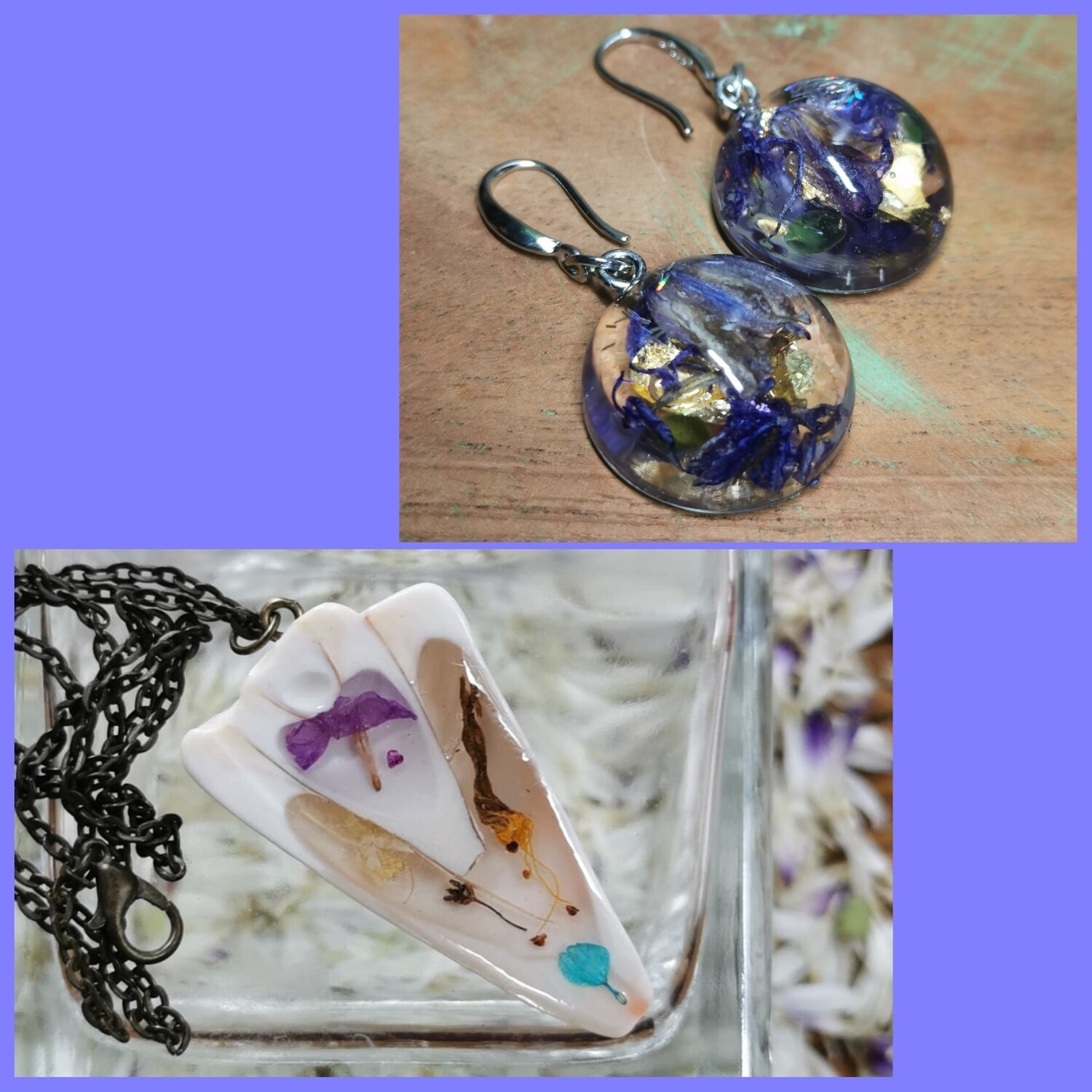 Violet and Natural Shades: Pendant and Earrings