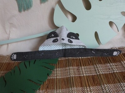 Panda Scoodie - 5-6" - tissu gris doux/soft grey fabric, hand screen printed