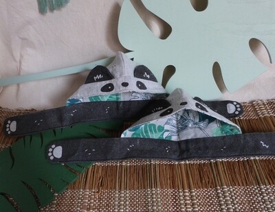Panda Scoodie - 5-6" - tissu gris doux/grey soft fabric, hand screen printed