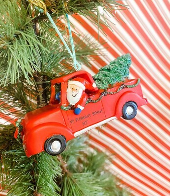 Santa in Red Pick-Up Truck Ornament