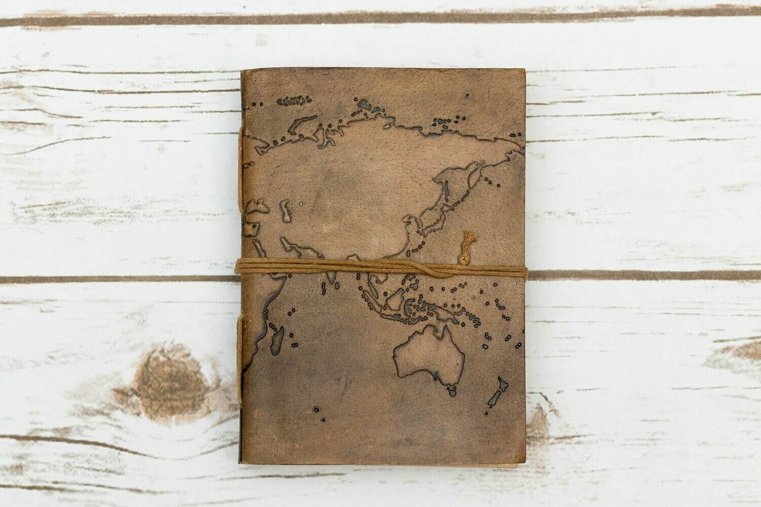 World Map Handmade Leather Journal 7x5"