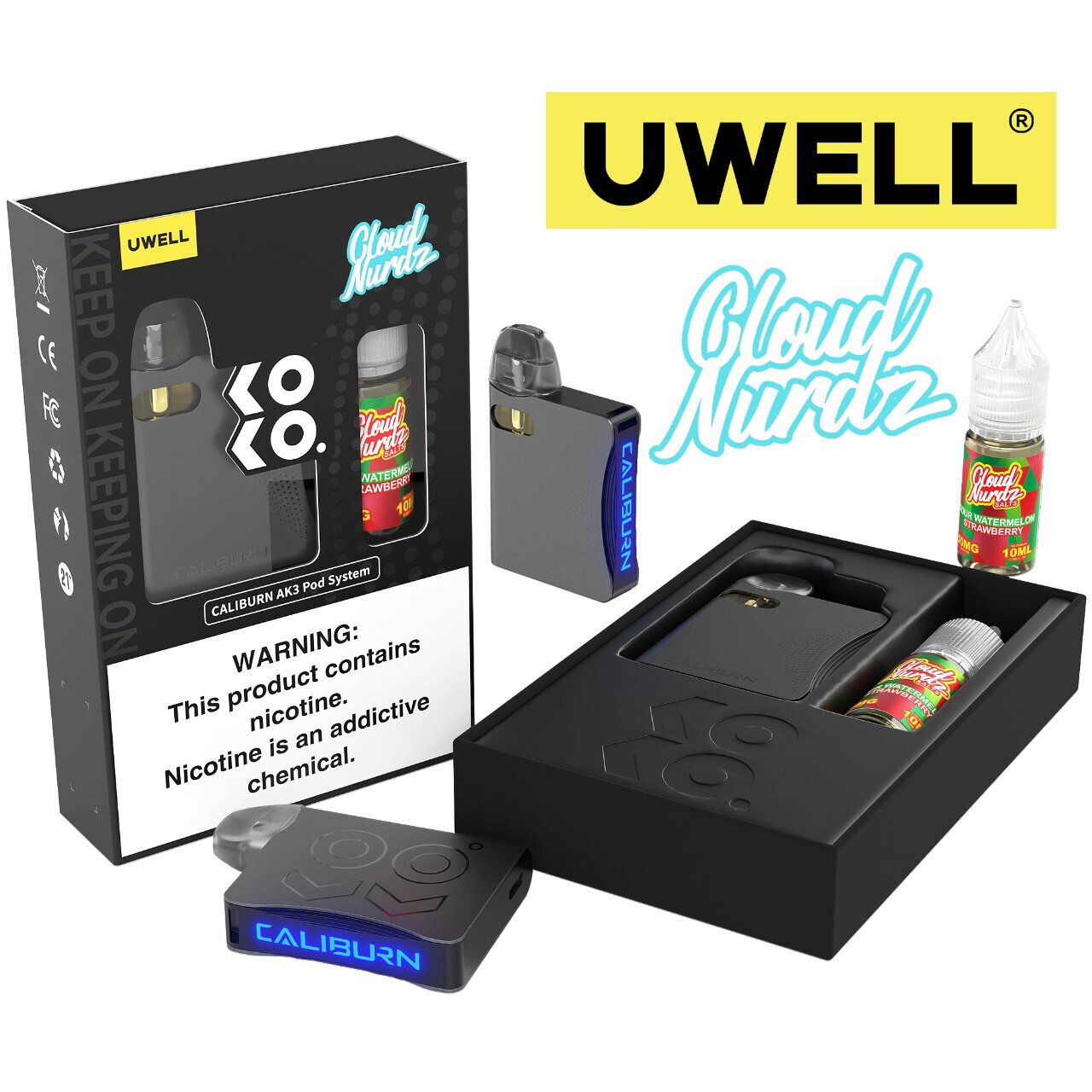Uwell Caliburn AK3 Kit + A3S 0.8ohm Pods (x2) + Daddy&#39;s Vapor 10mL Salts 50mg