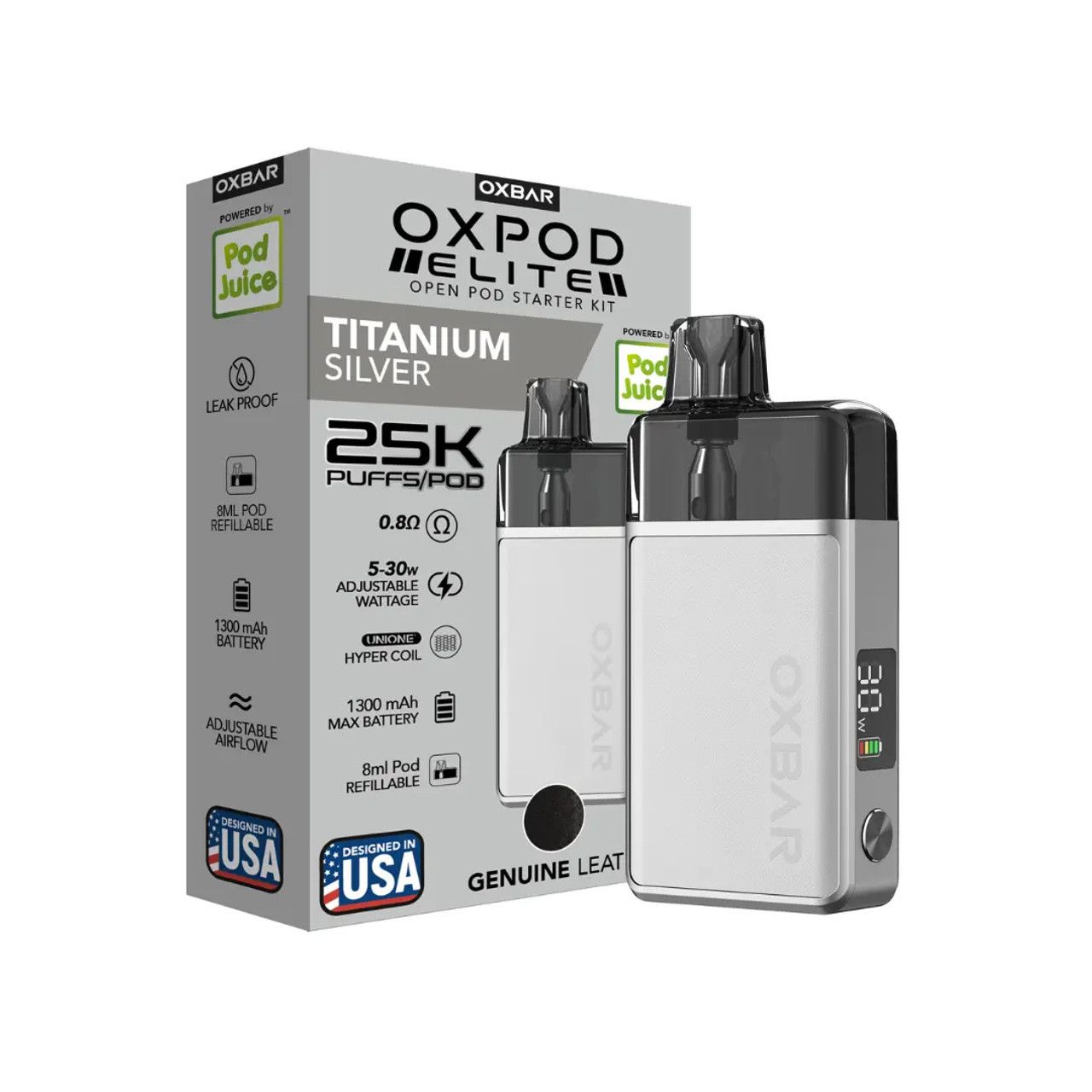 OXBAR x Pod Juice OXPOD ELITE 30W Pod Kit, Color: Titanium Silver
