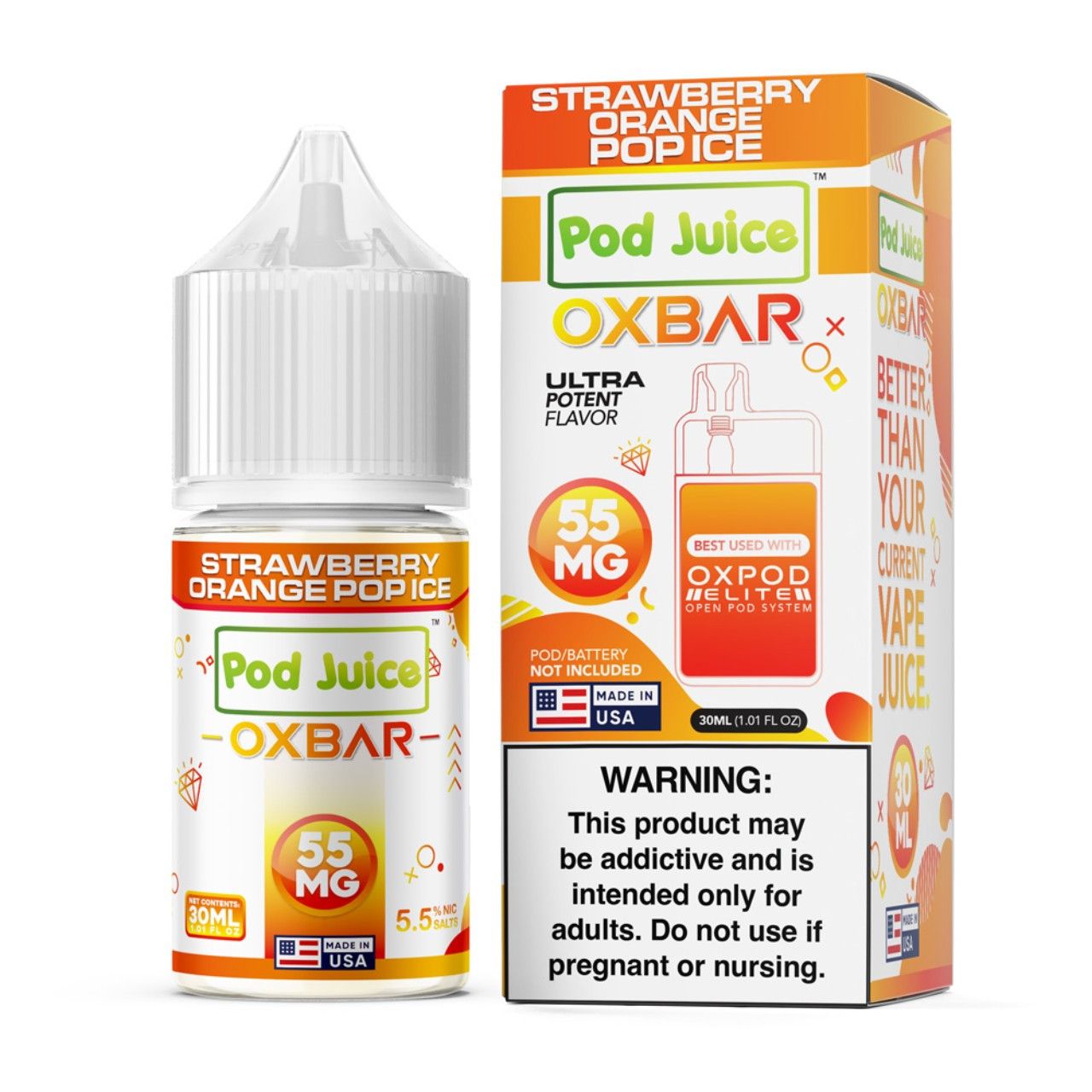 Pod Juice x OXBAR Salt – Strawberry Orange Pop Ice 30mL
